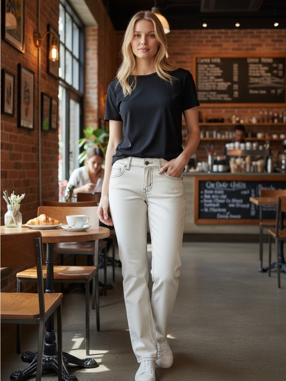 Miss Me Straight-Leg Jeans in Off-White rhinestone embellished